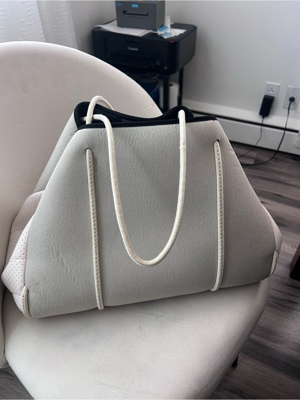 Haute shore Everyday Cream Neoprene Tote within Black Trim